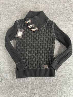Leif Nelson Sweater Men Medium Black Argyle Cable Knit Toggles A9